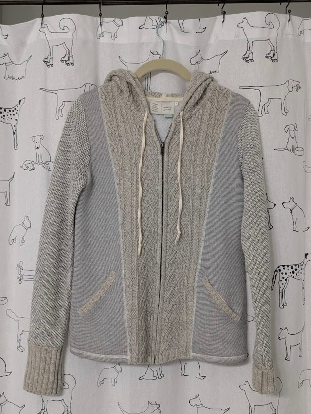 Saturday Sunday Sweater Womens XS Gray Tan Zip Hoodie Color Block Fair Isle Knit